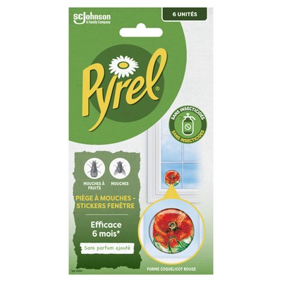 Piege mouches sticker coquelicot x6